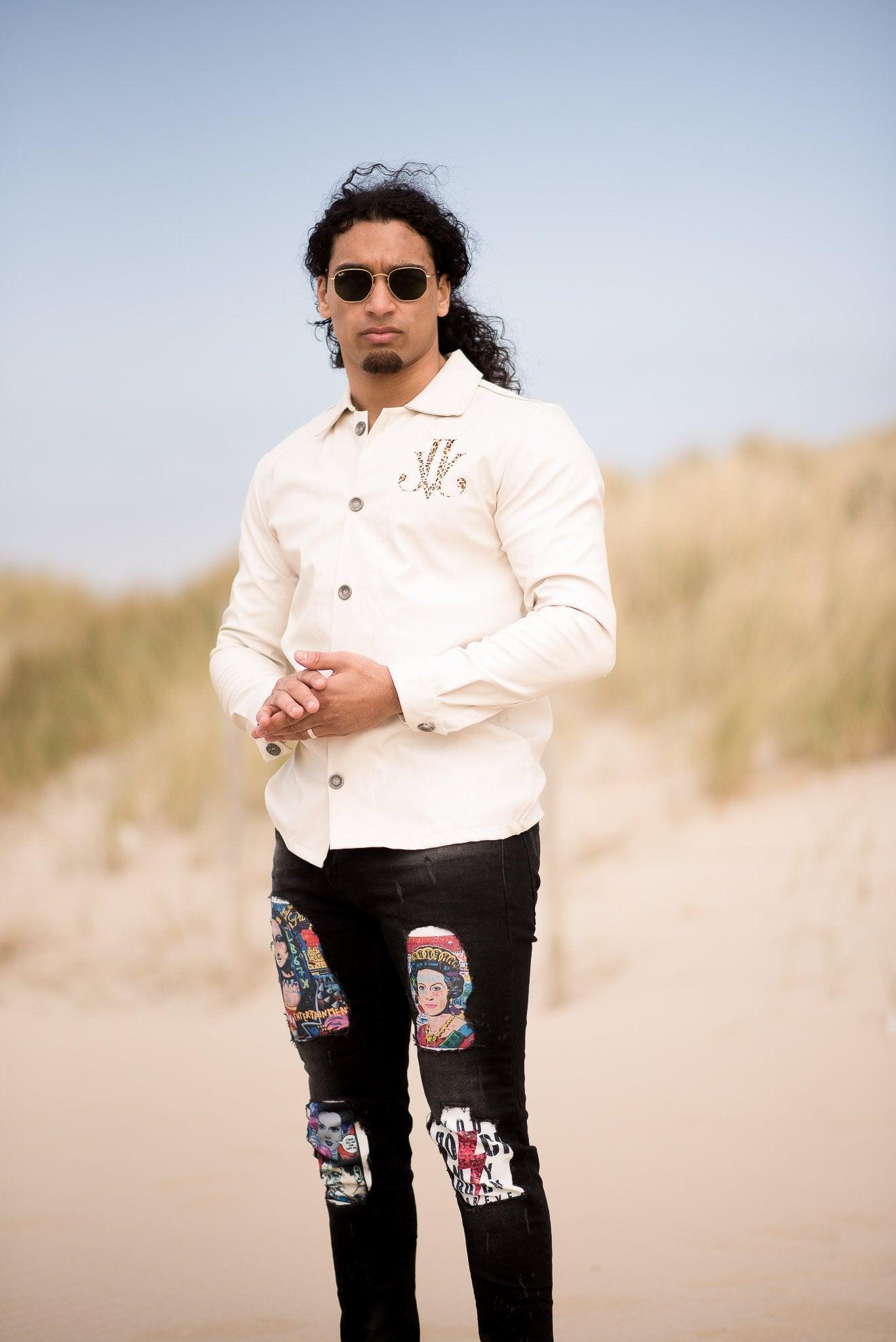 Beige Faux Leather Shirt beige overhemd voor heren