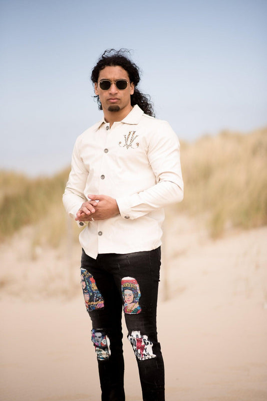 Beige Faux Leather Shirt van JAIVIE voor heren.