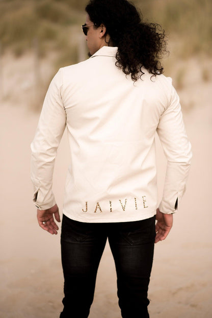 Beige Faux Leather Shirt beige overhemd voor heren - afbeelding 2