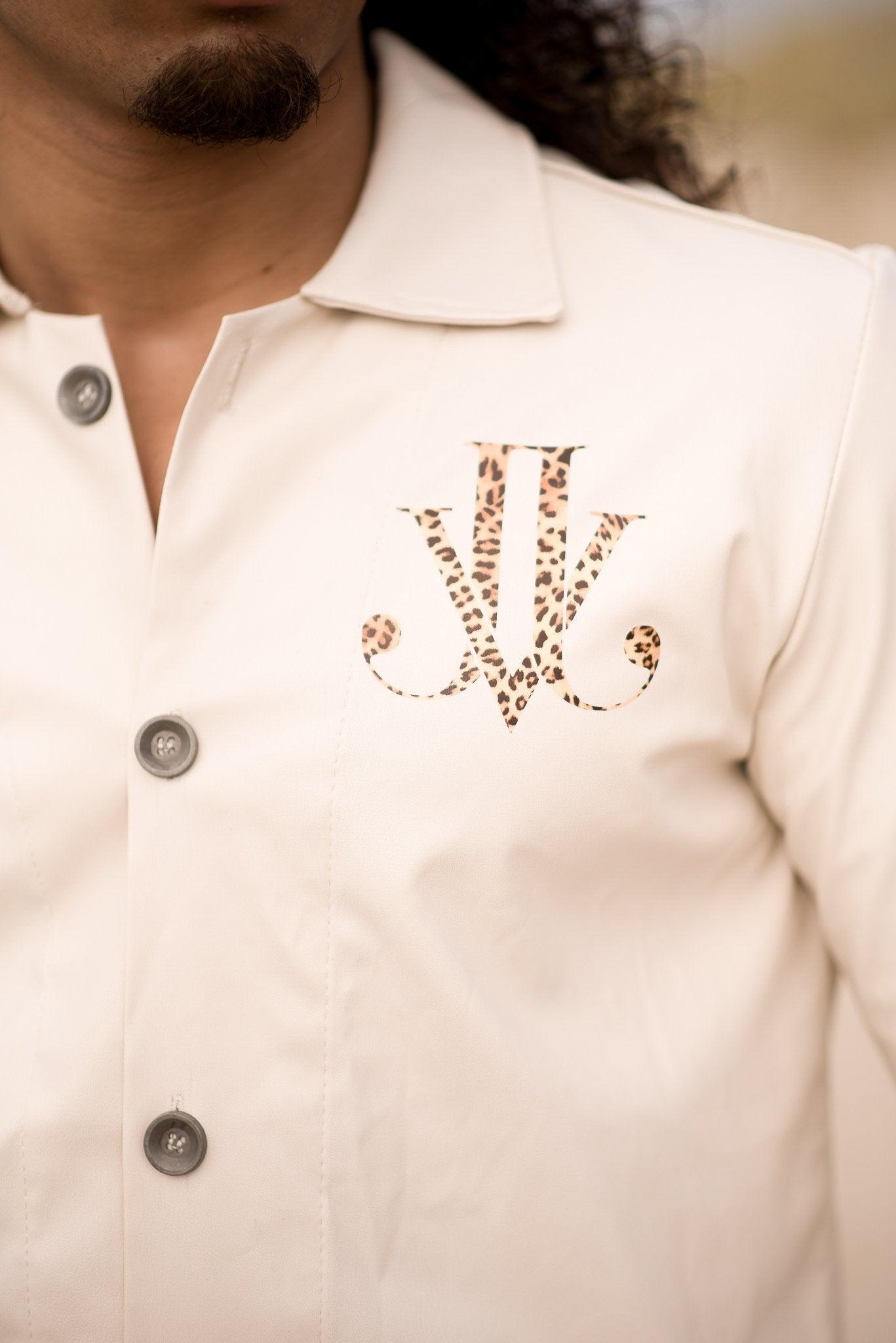 Beige Faux Leather Shirt beige overhemd voor heren - afbeelding 3