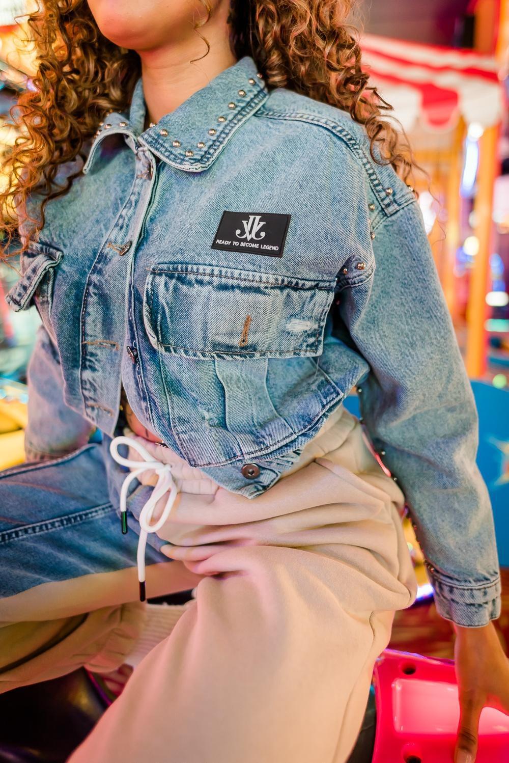 Denim Stud Jacket cropped denim jas voor dames - afbeelding 2