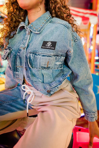 Denim Stud Jacket cropped denim jas voor dames - afbeelding 2