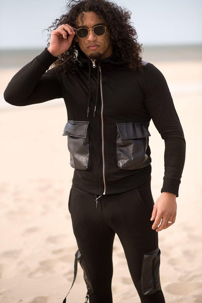 Zwarte slim fit tracksuit voor heren.