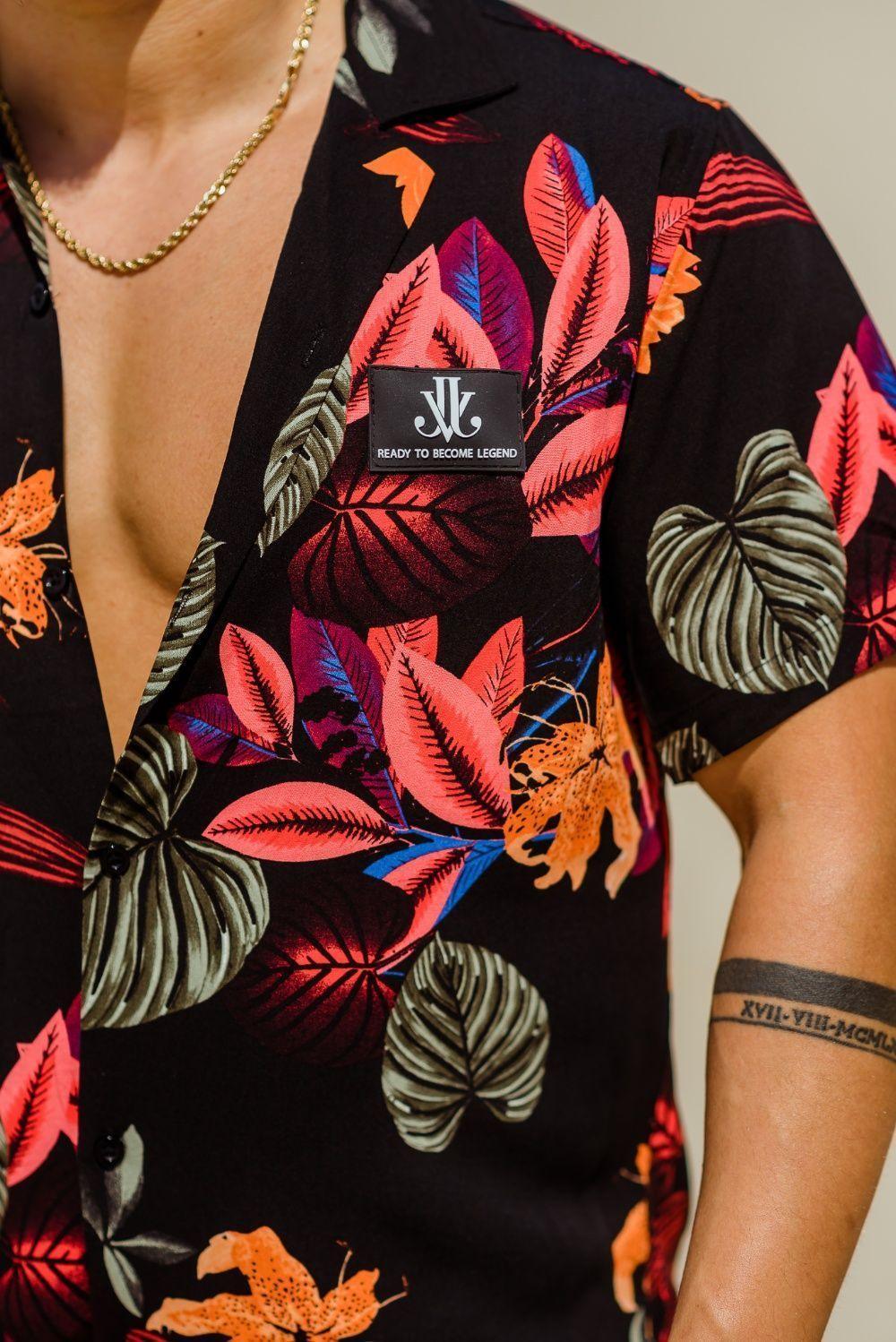 Flower Blouse zwarte herenblouse met uitgesneden bloemenmotief - afbeelding 4