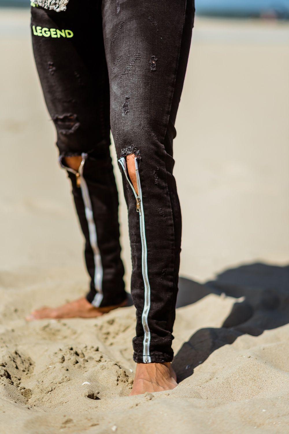 Neon Legend zwarte skinny jeans met ritsen voor heren - afbeelding 3
