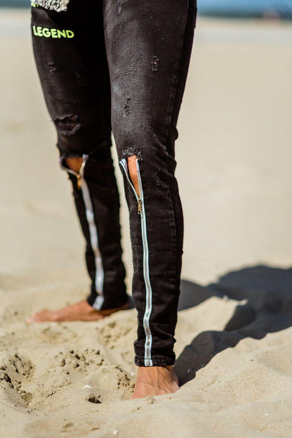Neon Legend zwarte skinny jeans met ritsen voor heren - afbeelding 3