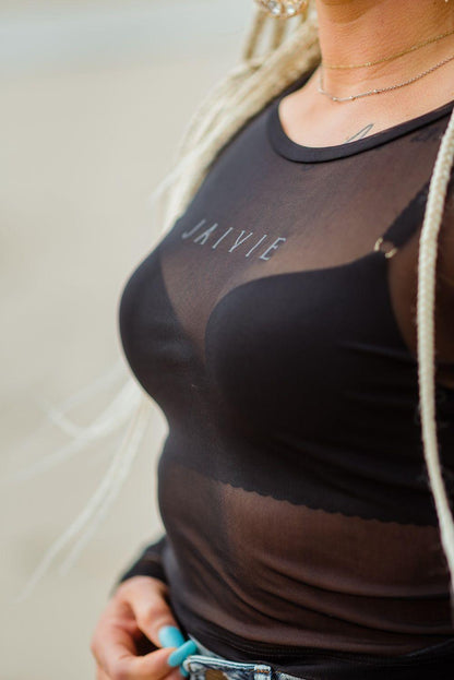 JV Mesh zwarte mesh crop top voor dames - afbeelding 3