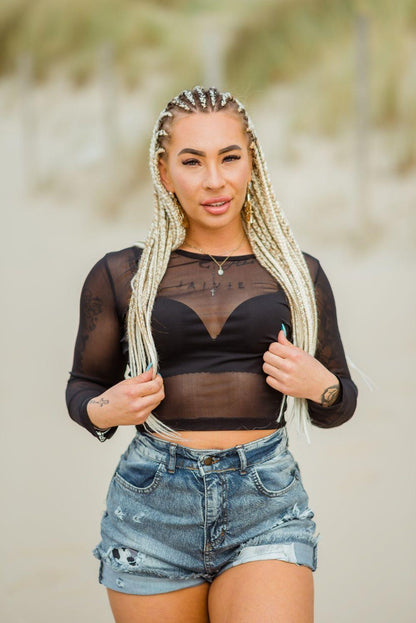 JV Mesh zwarte mesh crop top voor dames