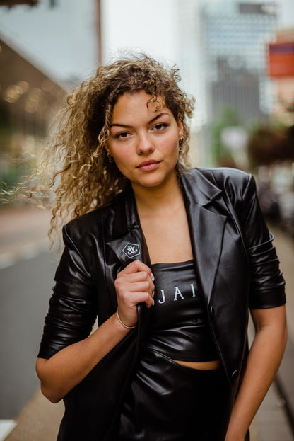 Leather Jacket zwarte dames jas met gedrapeerde mouwen - afbeelding 3