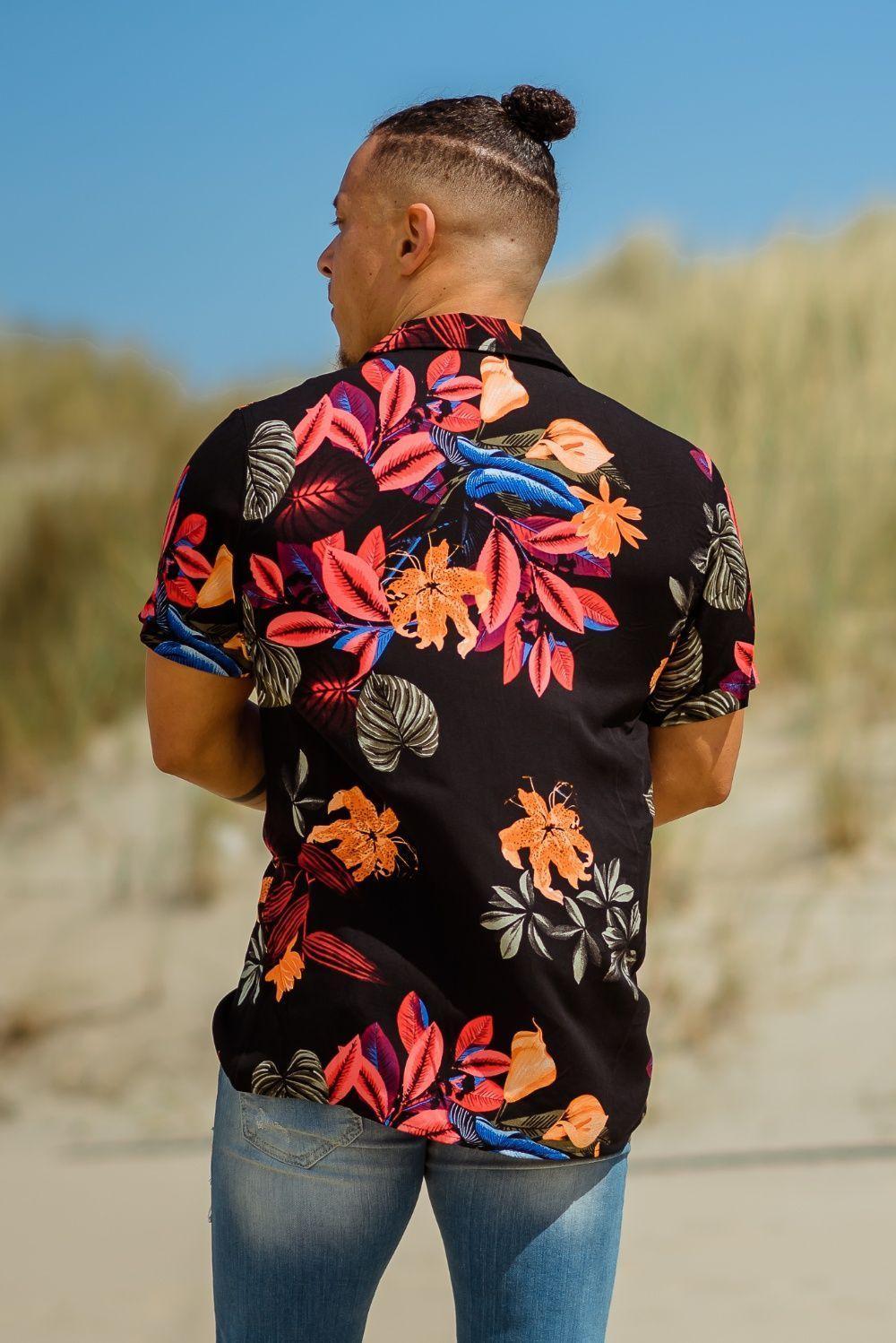 Flower Blouse zwarte herenblouse met uitgesneden bloemenmotief - afbeelding 3