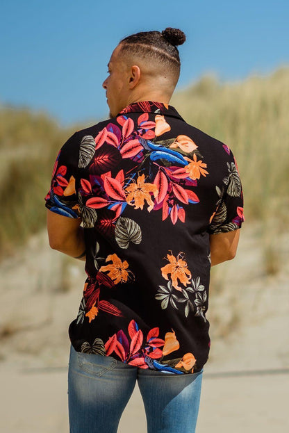 Flower Blouse zwarte herenblouse met uitgesneden bloemenmotief - afbeelding 3