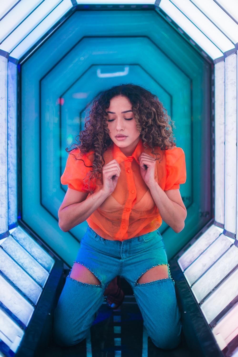 Oranje cropped mesh top voor dames