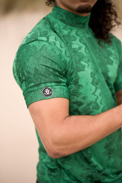Emerald Mock Neck Shirt groen slimfit herenshirt van JAIVIE - afbeelding 2
