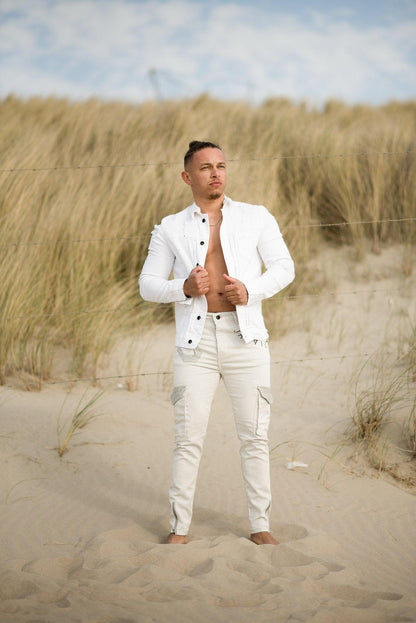 Urban Linen Denim Jeans grijs witte slimfit herenjeans - afbeelding 2