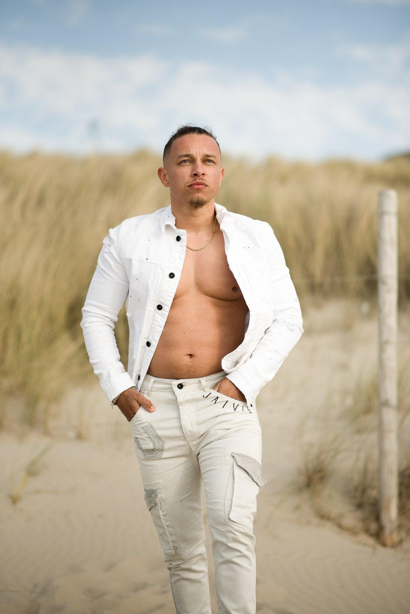 White Denim Jacket witte spijkerjas voor heren