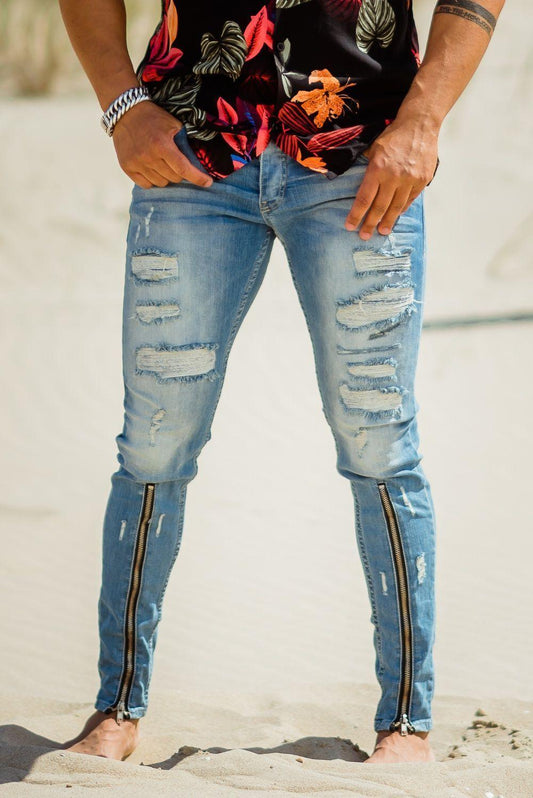Zipper Denim Jeans slim fit heren