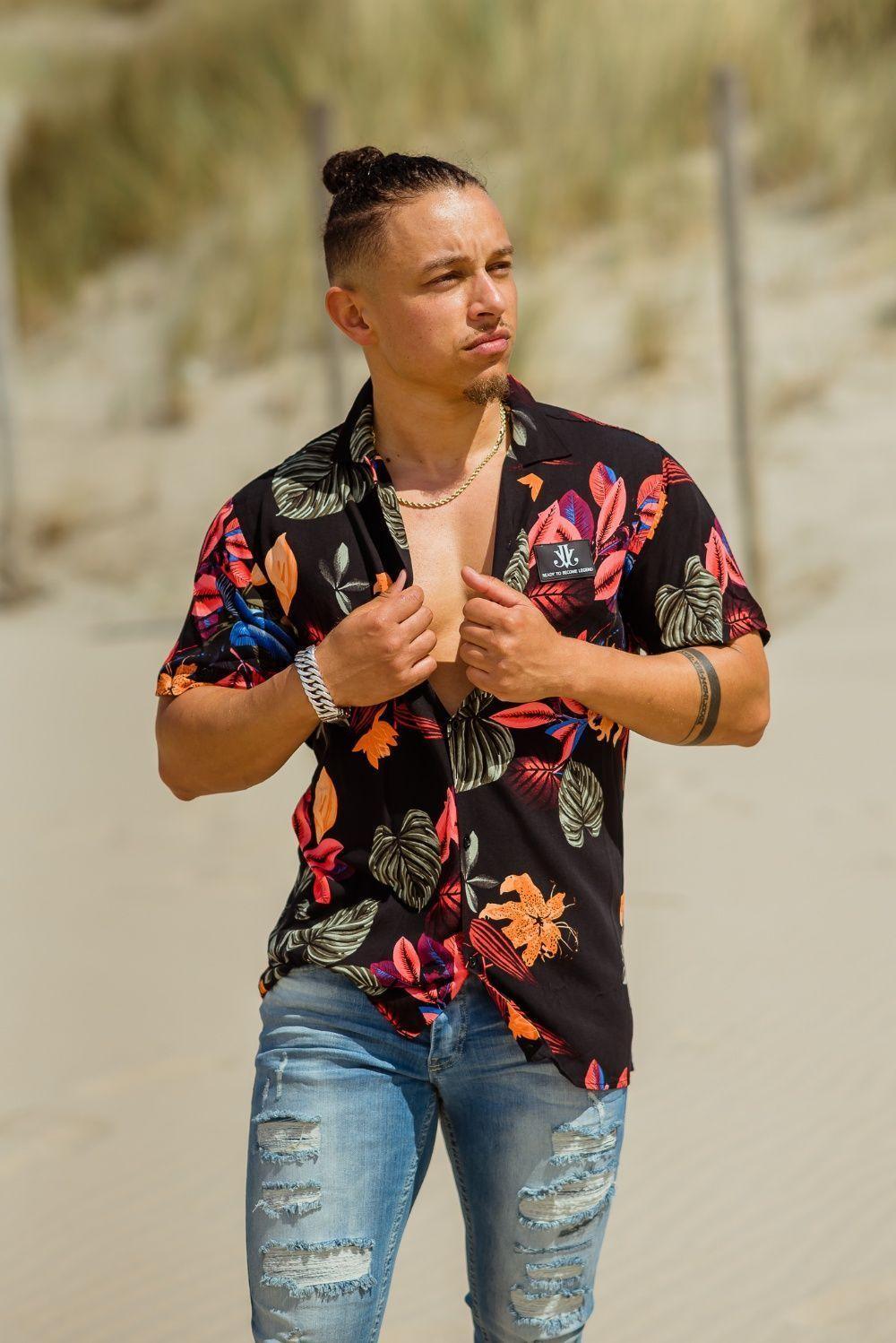 Flower Blouse zwarte herenblouse met uitgesneden bloemenmotief - afbeelding 2