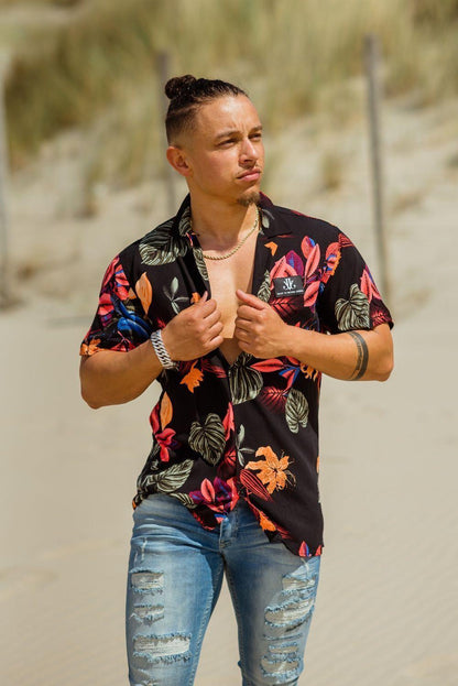 Flower Blouse zwarte herenblouse met uitgesneden bloemenmotief - afbeelding 2